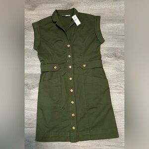 NWT LOFT Olive Green Button-Front Utility Dress ( size Small/0) oversized